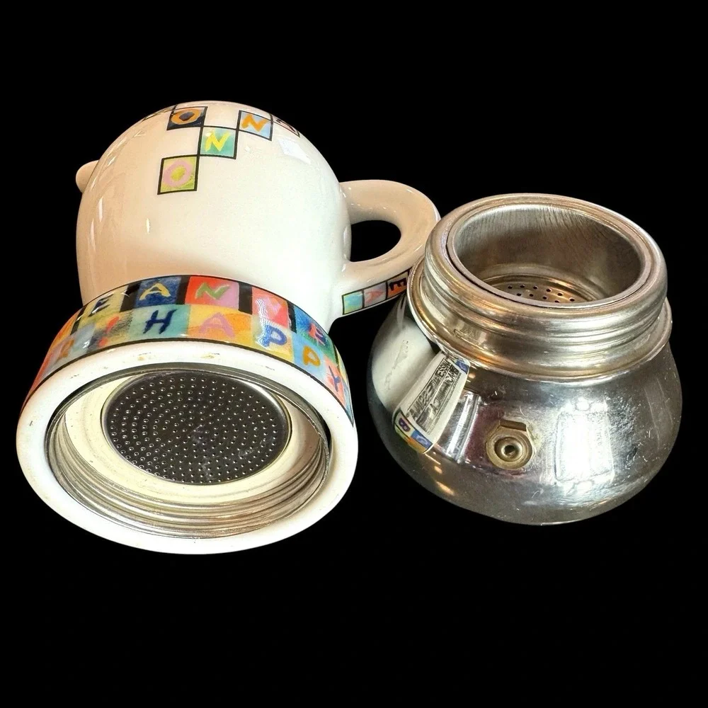 Vintage d'Ancap Espressina Porcelain Stovetop Espresso Maker Edizione Crossword
